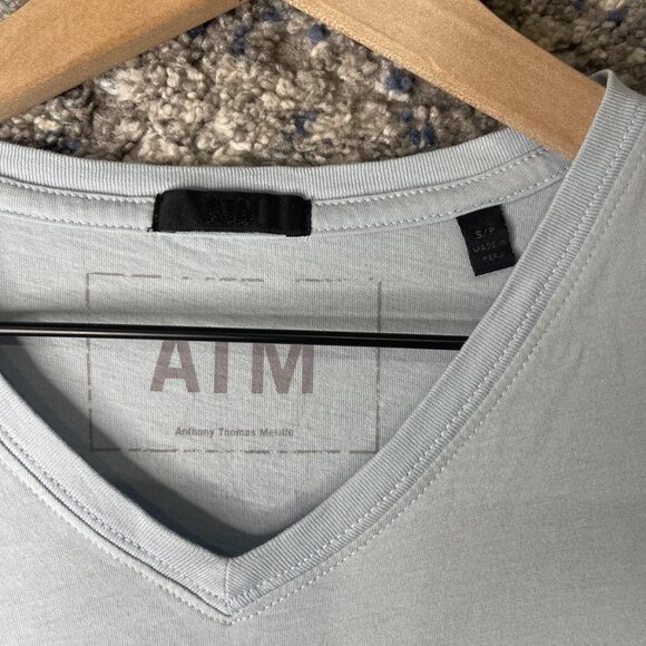 ATM Anthony Thomas Melillo Shirt Mens Small Light Blue V Neck Tee 100% Cotton - Picture 5 of 8